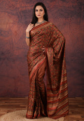 Brown Kantha Silk Saree With Blouse Piece - Adi Akshoy & Co.