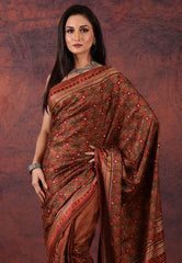 Brown Kantha Silk Saree With Blouse Piece - Adi Akshoy & Co.