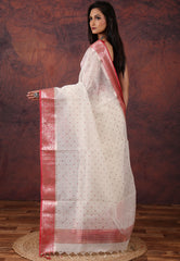White Tussar Embroidery Work Silk Saree with Blouse Piece - Adi Akshoy & Co.