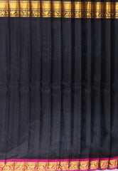 Aqua Blue with Golden Black Border Pure Gadwal Silk Saree With Blouse Piece - Adi Akshoy & Co.