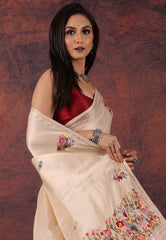 Beige Kantha Silk Saree With Blouse Piece - Adi Akshoy & Co.