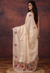 Beige Kantha Silk Saree With Blouse Piece - Adi Akshoy & Co.