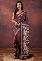 Maroon Kantha Silk Saree With Blouse Piece - Adi Akshoy & Co.