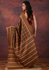 Brown Kantha Silk Saree With Blouse Piece - Adi Akshoy & Co.