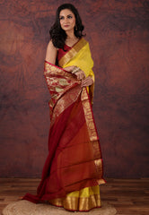 Yellow Sico Handloom Saree With Blouse Piece - Adi Akshoy & Co.