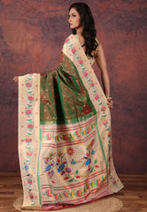 Cross Green Pure Paithani Silk Saree With Blouse Piece - Adi Akshoy & Co.