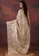 Golden Silver Colour Tissue Kantha Silk Saree With Blouse Piece - Adi Akshoy & Co.