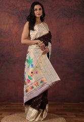 Maroon Pure Paithani Silk Saree With Blouse Piece - Adi Akshoy & Co.
