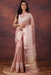Pink Tissue Kantha Silk Saree With Blouse Piece - Adi Akshoy & Co.