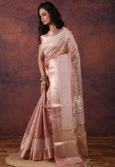 Pink Tissue Kantha Silk Saree With Blouse Piece - Adi Akshoy & Co.