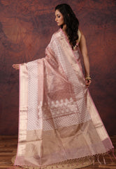 Pink Tissue Kantha Silk Saree With Blouse Piece - Adi Akshoy & Co.