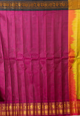 Pista Green with Magenta Border Pure Gadwal Silk Saree With Blouse Piece - Adi Akshoy & Co.