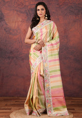 Multi Colour Tissue Kantha Silk Saree With Blouse Piece - Adi Akshoy & Co.