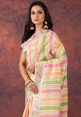 Multi Colour Tissue Kantha Silk Saree With Blouse Piece - Adi Akshoy & Co.