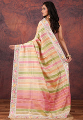 Multi Colour Tissue Kantha Silk Saree With Blouse Piece - Adi Akshoy & Co.