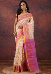 Beige Dhakai Jamdani Cotton Saree without Blouse Piece - Adi Akshoy & Co.