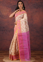 Beige Dhakai Jamdani Cotton Saree without Blouse Piece - Adi Akshoy & Co.