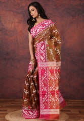 Brown Dhakai Jamdani Cotton Saree without Blouse Piece - Adi Akshoy & Co.