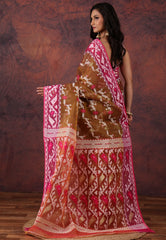 Brown Dhakai Jamdani Cotton Saree without Blouse Piece - Adi Akshoy & Co.