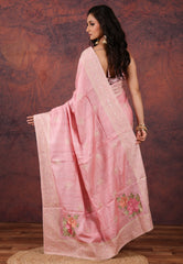 Pink Pure Tussar Kantha Silk Saree With Blouse Piece - Adi Akshoy & Co.