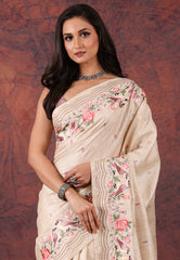 Tussar Colour Pure Tussar Kantha Silk Saree With Blouse Piece - Adi Akshoy & Co.