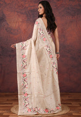 Tussar Colour Pure Tussar Kantha Silk Saree With Blouse Piece - Adi Akshoy & Co.