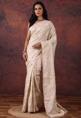 OffWhite Pure Tussar Kantha Silk Saree With Blouse Piece - Adi Akshoy & Co.