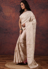 OffWhite Pure Tussar Kantha Silk Saree With Blouse Piece - Adi Akshoy & Co.