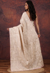 OffWhite Pure Tussar Kantha Silk Saree With Blouse Piece - Adi Akshoy & Co.