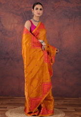 Orange Kantha Silk Saree With Blouse Piece - Adi Akshoy & Co.