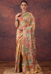 Beige Kantha Silk Saree With Blouse Piece - Adi Akshoy & Co.