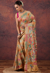 Beige Kantha Silk Saree With Blouse Piece - Adi Akshoy & Co.