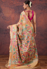 Beige Kantha Silk Saree With Blouse Piece - Adi Akshoy & Co.