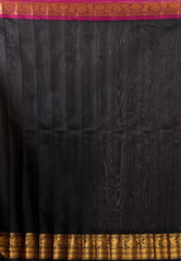 Beige with Black & Rani Golden Border Gadwal Pure Silk Saree With Blouse Piece - Adi Akshoy & Co.