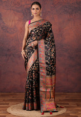 Black Kani Silk Saree With Blouse Piece - Adi Akshoy & Co.