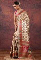 Cream Colour Kani Silk Saree With Blouse Piece - Adi Akshoy & Co.