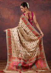 Cream Colour Kani Silk Saree With Blouse Piece - Adi Akshoy & Co.