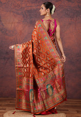 Rust Colour Kani Silk Saree With Blouse Piece - Adi Akshoy & Co.