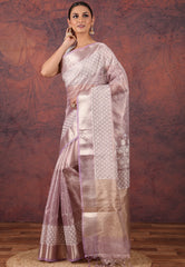 Light Purple Tissue Kantha Silk Saree With Blouse Piece - Adi Akshoy & Co.