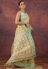 Pista Green Dhakai Jamdani Cotton Saree without Blouse Piece - Adi Akshoy & Co.
