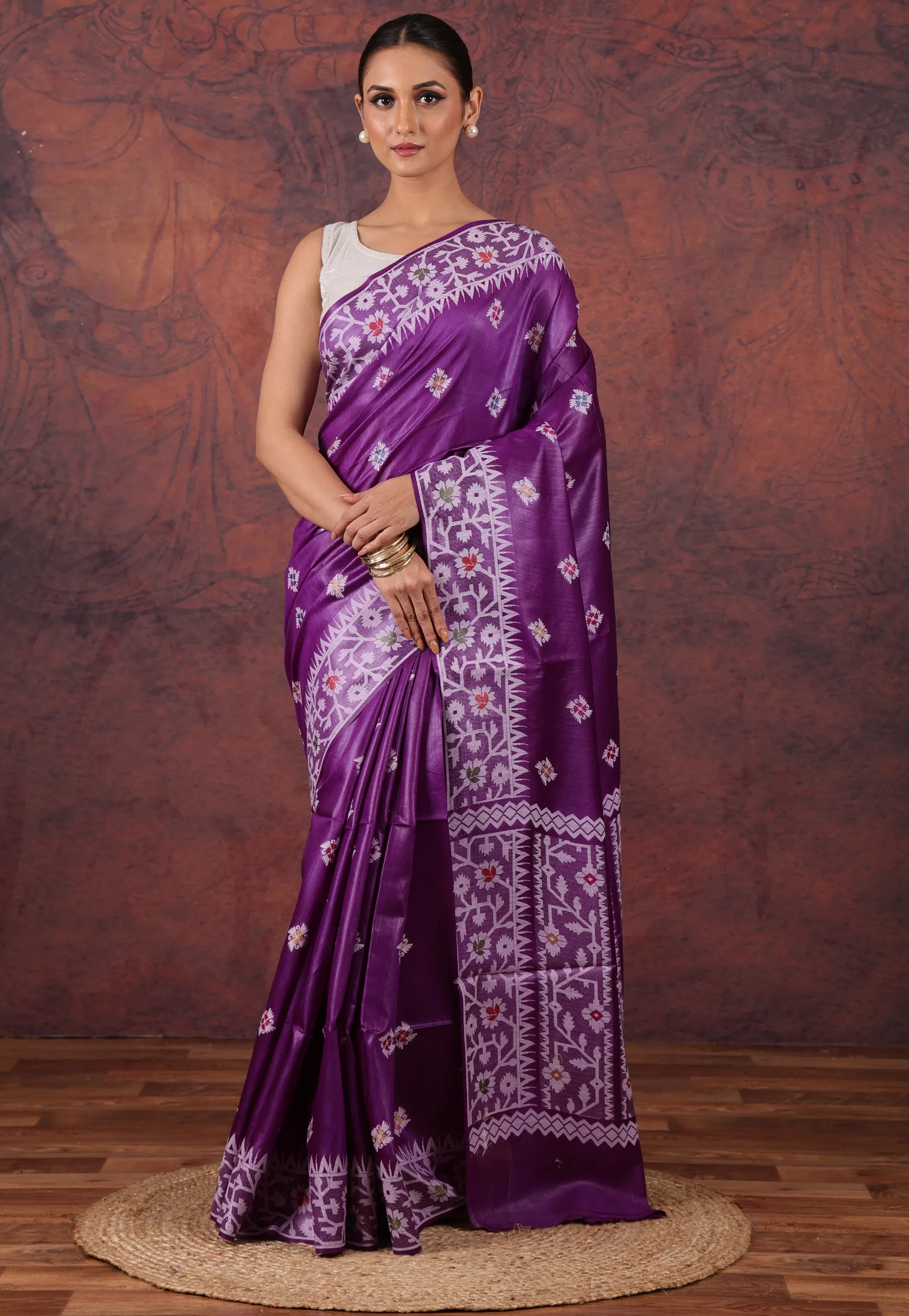 Violet Purple Pure Tussar Silk Saree with Blouse Piece - Adi Akshoy & Co.