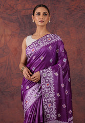 Violet Purple Pure Tussar Silk Saree with Blouse Piece - Adi Akshoy & Co.