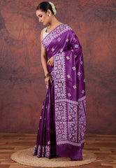 Violet Purple Pure Tussar Silk Saree with Blouse Piece - Adi Akshoy & Co.