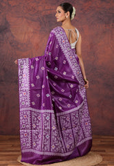 Violet Purple Pure Tussar Silk Saree with Blouse Piece - Adi Akshoy & Co.