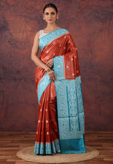 Rust Colour Pure Tussar Silk Saree with Blouse Piece - Adi Akshoy & Co.
