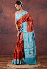 Rust Colour Pure Tussar Silk Saree with Blouse Piece - Adi Akshoy & Co.
