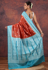 Rust Colour Pure Tussar Silk Saree with Blouse Piece - Adi Akshoy & Co.