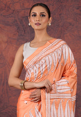 Peach Kantha Silk Saree With Blouse Piece - Adi Akshoy & Co.
