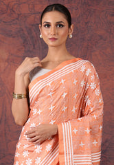 Peach Kantha Silk Saree With Blouse Piece - Adi Akshoy & Co.