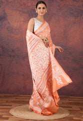 Peach Kantha Silk Saree With Blouse Piece - Adi Akshoy & Co.